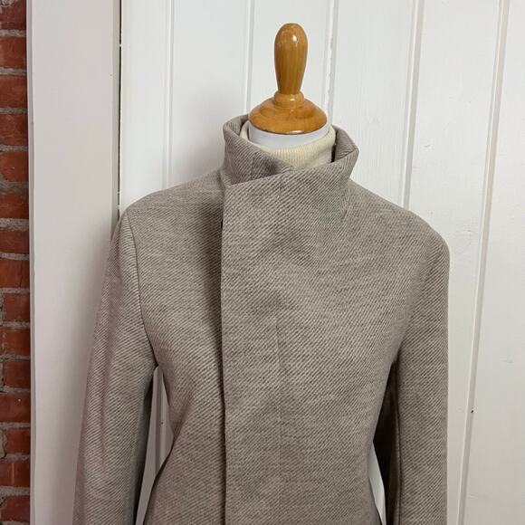 ZARA Funnel Neck Wool Blend Coat Jacket Light Grey Womens M - Picture 4 of 11